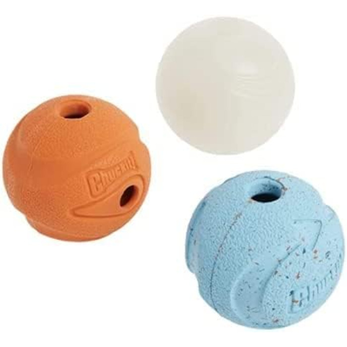 М'ячики для собак Chuckit, 3 упаковки, світяться, підстрибують, свистять, приносять, середній розмір (50 символів)