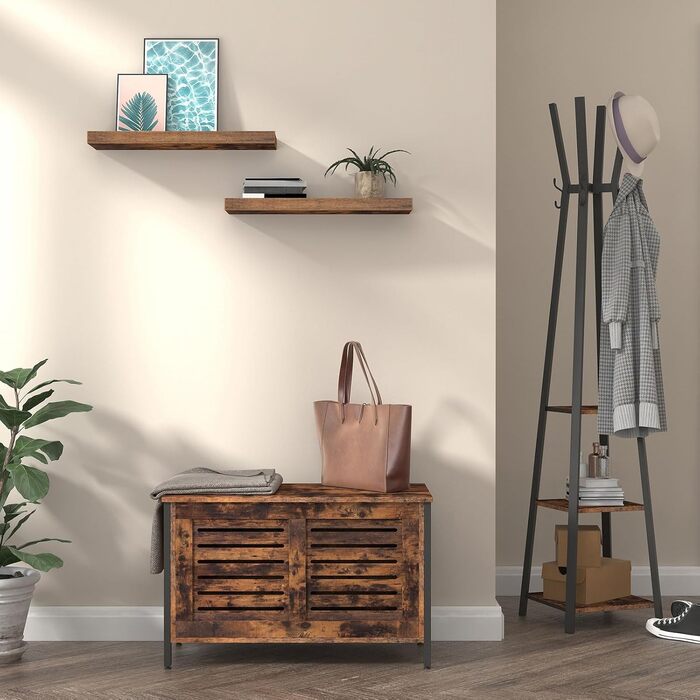 Полиця настінна HOOBRO 2 шт., плаваюча, 60x20x3.8 см, коричнева вінтаж, з прихованими кронштейнами для ванної, спальні, кухні, офісу, вітальні