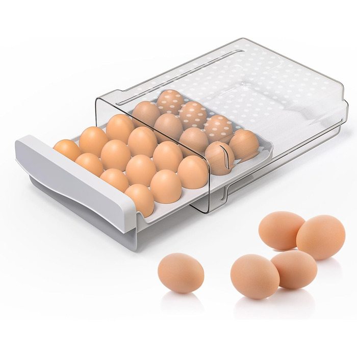 Контейнер для яєць Deecam: органайзер для холодильника на 20 яєць, прозорий, білий