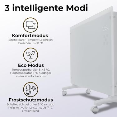 Конвектор електричний KLAMER Konvektor Pro 2500W з Wi-Fi, керуванням через додаток та таймером, режими ECO та Frostschutz, LED-дисплей, захист від перегріву, для дому та спальні, білий, настінний/підлоговий