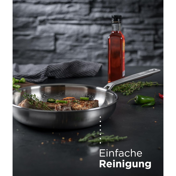 Сковорода KUHN RIKON CULINARY Fiveply 28 см, нержавіюча сталь, без антипригарного покриття, 5-шарове покриття