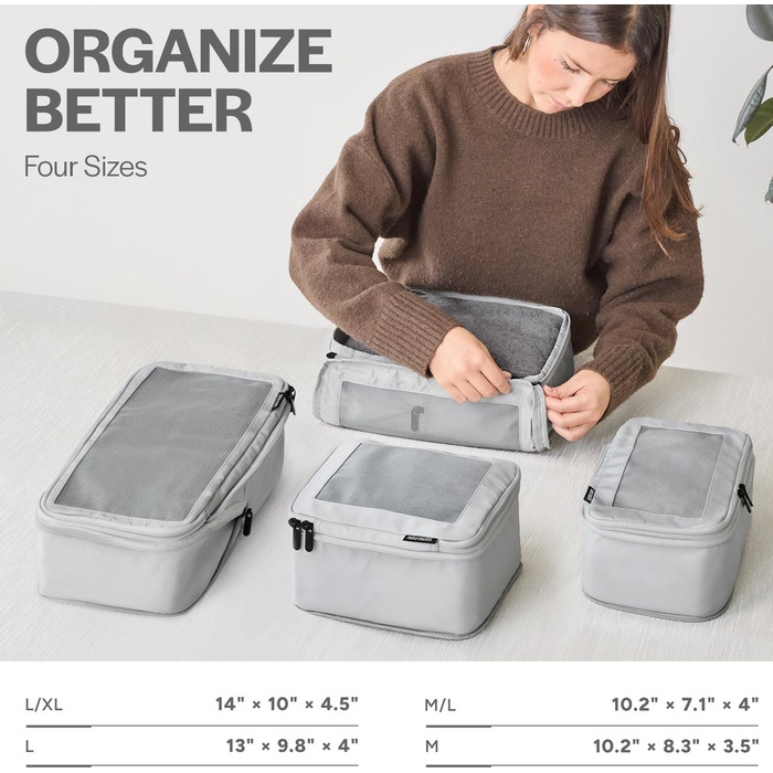 Набір компресійних органайзерів для подорожей Aerotrunk для валіз та рюкзаків, 4 шт., світло-сірий