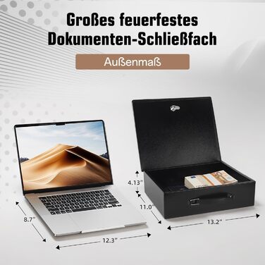 Вогнестійкий сейф для документів з ключовим замком, 33.5x28x10.5 см, чорний