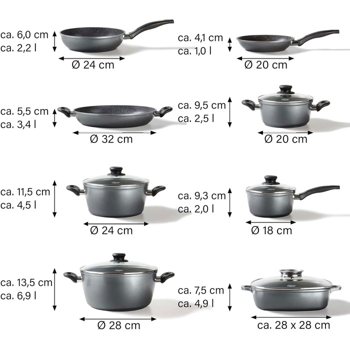 Набір індукційних каструль STONELINE, з покриттям, литий алюміній, для всіх типів печей (13 шт. )