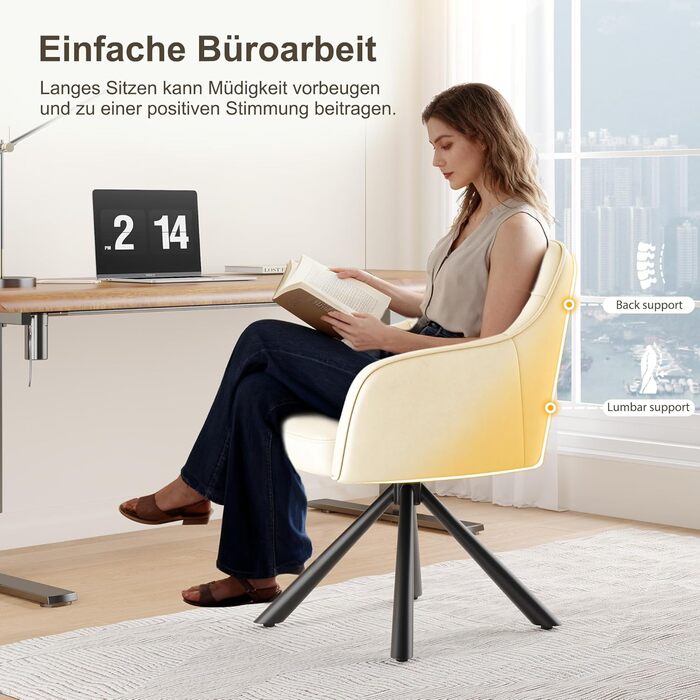 YOUDENOVA Крісла для обідньої кімнати, 360° обертання, з підлокітниками, оксамитові, для обідньої, кухні, вітальні та офісу, набір 2 шт. (Off-white)