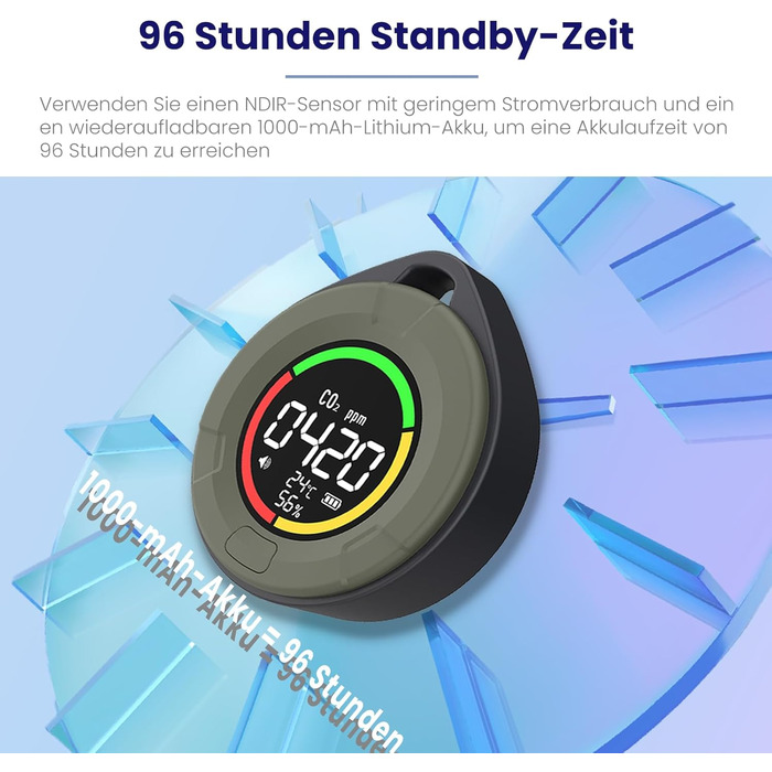 Портативний детектор CO для подорожей: міні-датчик вуглекислого газу з тривалим часом очікування (120 годин), для кемпінгу, дому та вулиці
