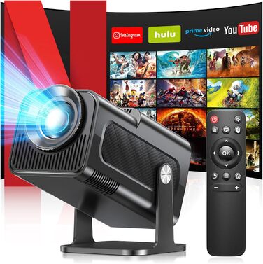 Портативний проєктор Mini Beamer 4K з підтримкою WiFi 6 та Bluetooth 5.4. Підходить для Android 11, HDMI, TV Stick, Laptop. Автоматична корекція траєкторії, обертання 360° (HY320)