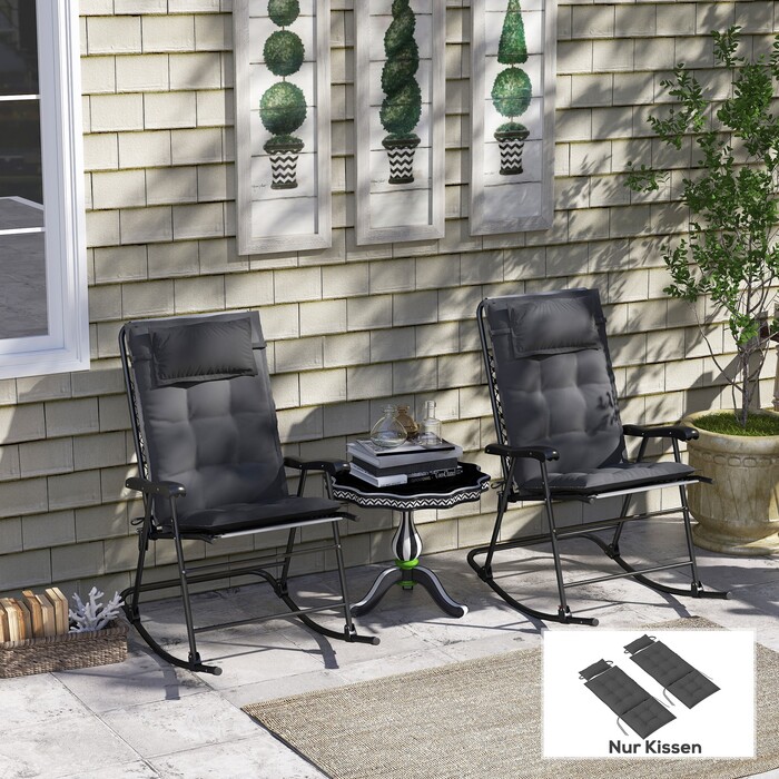 Набір з 2 подушок для шезлонга, водовідштовхувальні, розміром 50x116x5 см, темно-сірого кольору. Підходить для садових шезлонгів.