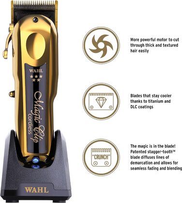 Бездротова машинка для стрижки волосся WAHL Professional 5 Star Gold Magic Clip із часом роботи 100 хвилин для професійних перукарів і стилістів - модель 8148-700