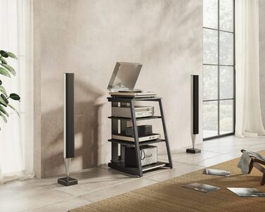 Стійка FITUEYES HiFi Wood & Steel, Поворотний стіл з регульованими полицями, 652x78 см Чорний