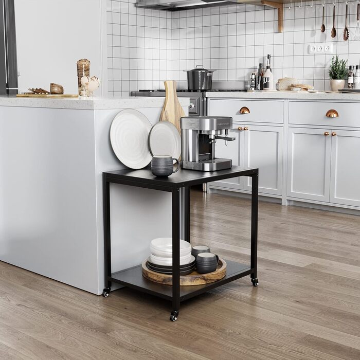 Двоярусний стіл для принтера Padma House з універсальними роликами 45 x 35 см, чорний. Модель SZCJ-20401-BK