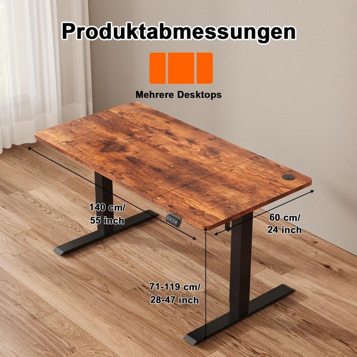 Стол для роботи JUMMICO з регулюванням висоти, електричний, з функцією пам'яті, 140 x 60 см, коричневий