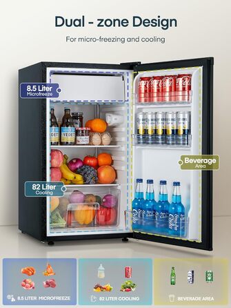 Компактний холодильник FOHERE на 90л з морозильною камерою, відділенням для овочів та 7 рівнями регулювання температури, чорний