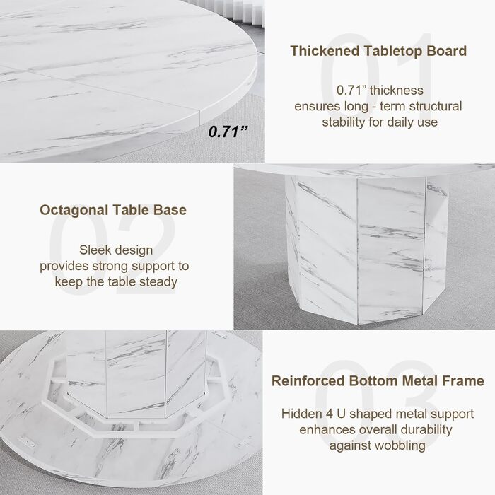 Круглий обідній стіл HSH для 4-6 осіб. Дерев'яний стіл для їдальні в сучасному стилі, 120 x 120 x 75 см, білий