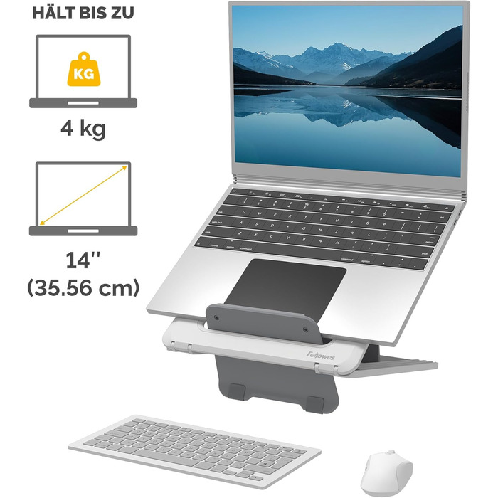 Підставка для ноутбука Fellowes Breyta™ 2-в-1 з сумкою - регулювання висоти, екологічна, для гібридної роботи