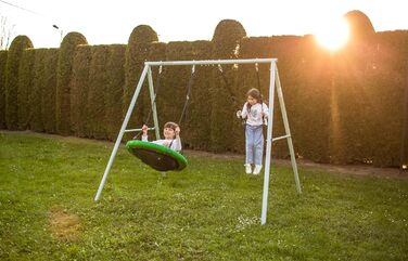 Гойдалка-гніздо для саду HyperMotion Storchennest з А-рамою, 2 місця, 150 кг, зелено-сіра (HYP1)