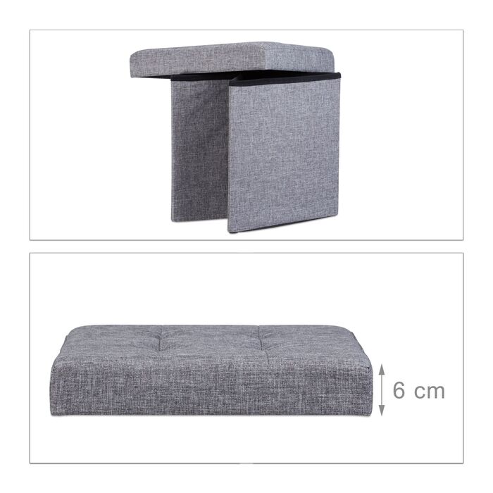 Relaxdays Складний табурет з місцем для зберігання, льон