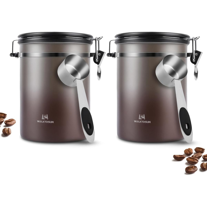 Набір контейнерів для кави та сухофруктів з нержавіючої сталі 1,8L (2 шт.) з датчиком дати, клапаном CO2 та мірною ложкою
