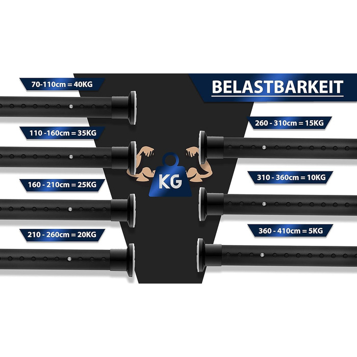 Телескопічна штора-карниз розсувна 260-310 см, матовий чорний, Ø 32 мм, багатофункціональна напружна штанга без свердління для гардин, ванної кімнати та балкона