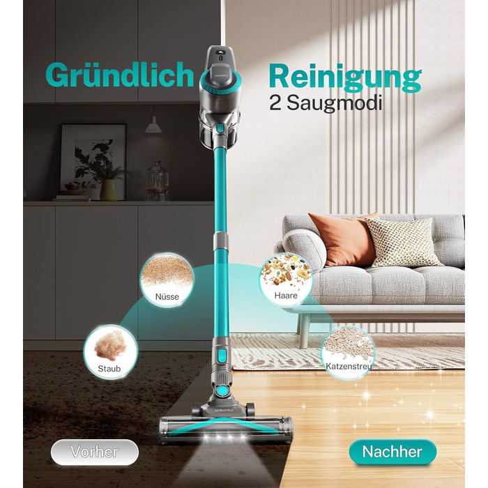 Акумуляторний пилосос 25000Pa, 175W, 50хв роботи, бездротовий, з антизаплутувальною насадкою, самостійно стоячий, легкий ручний пилосос. Підходить для килимів, твердих підлог, видалення шерсті тварин (Цянь)