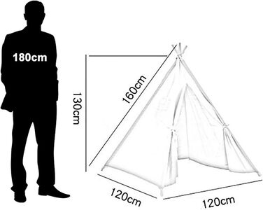 Дитячий намет-типі Kindertipi Dacron 120x120x160 см з вікном, миється, для дитячої кімнати, 4-х стовпчиків, білий