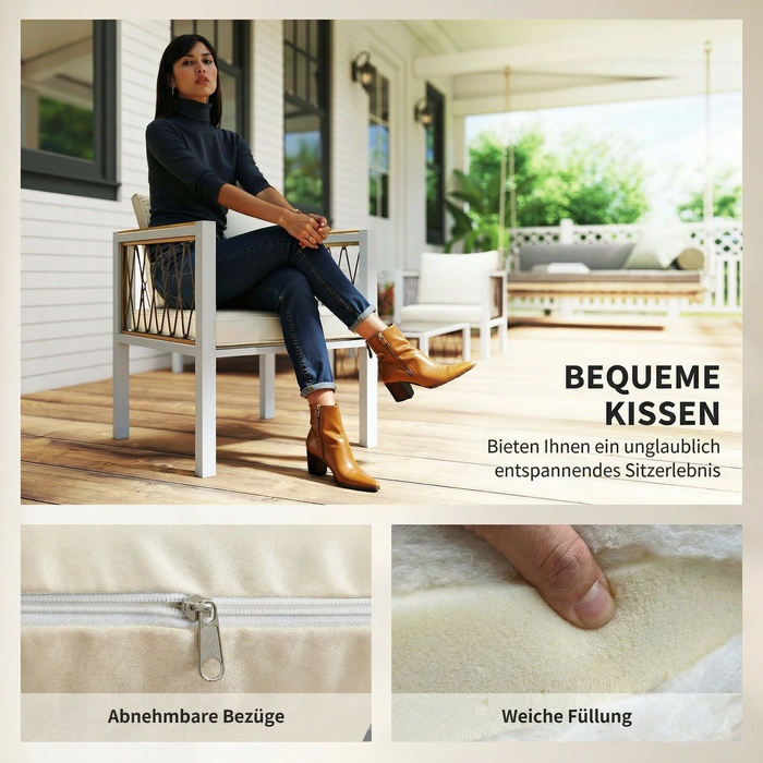 Набір садових меблів 4-в-1 з ротангу: диван на двох, 2 крісла, скляний столик, знімні подушки та килимок з антиковзним покриттям