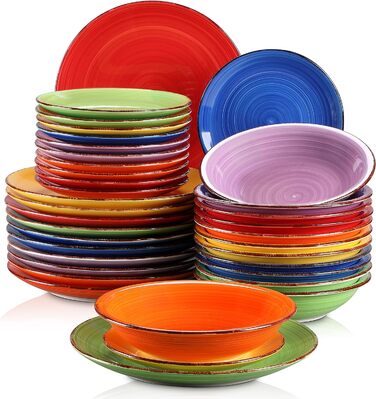 Сервіз для столу з керамограніту, комбінований сервіз Vancasso BONITA з 36 предметів, 12 наборів посуду, 12 обідніх тарілок, миски для супу та десертні тарілки кожна (барвиста серія, комбінований сервіз із 36 предметів)