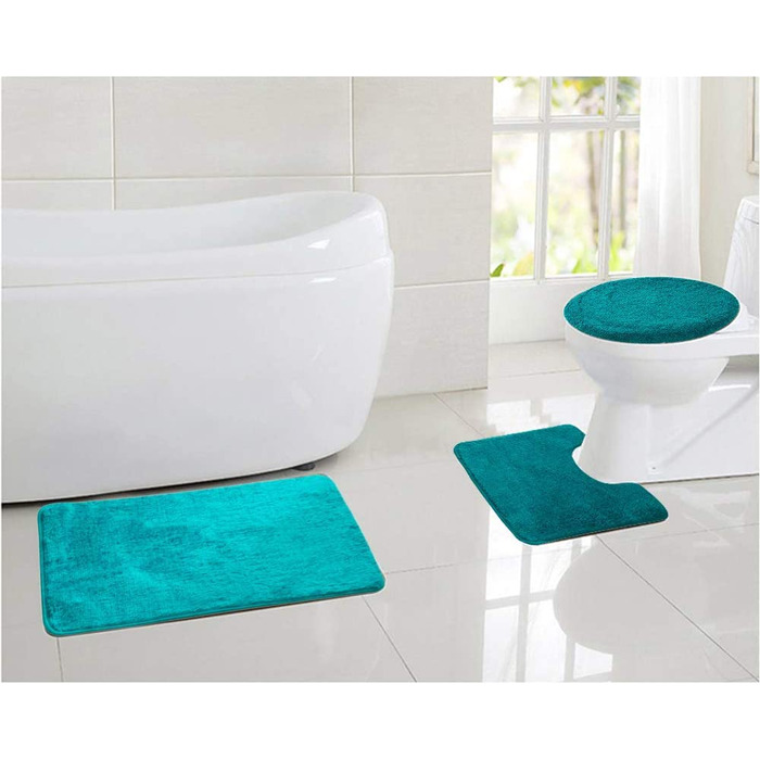 Набір килимків для ванної кімнати ELEOPTION (3 шт.) - ковзаючі, м'які, швидковисихаючі, для душу та туалету (зелений)