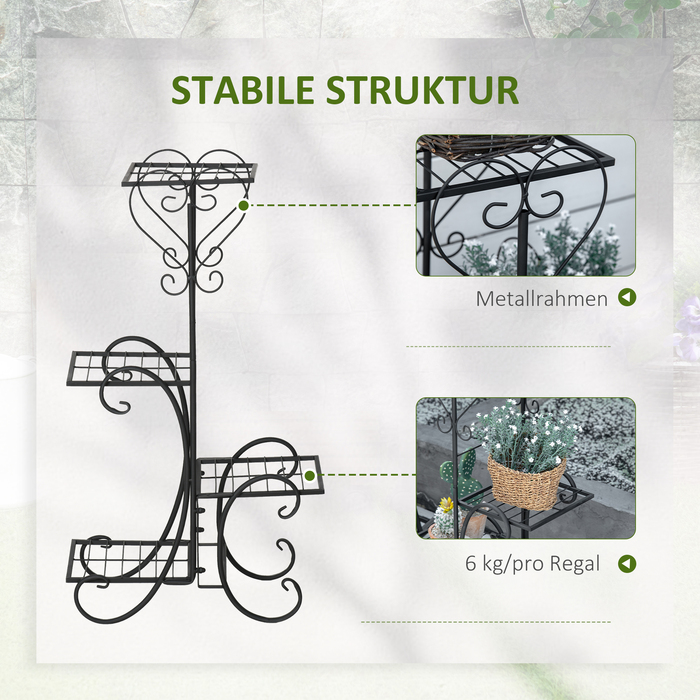 Металевий багатоярусний стійка-підставка для квітів (4 полиці), підставка-сходинки для рослин, для дому, саду та балкона, чорна, 45 x 24,5 x 80 см