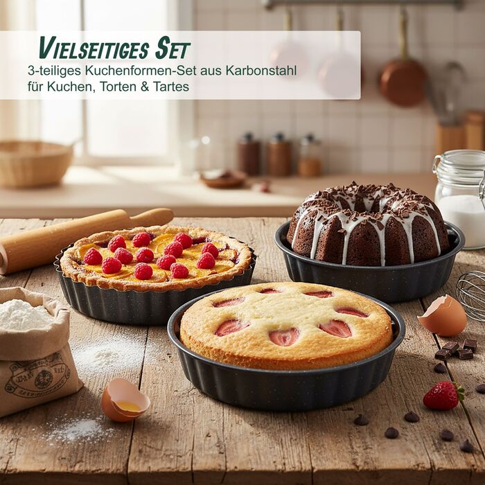 Набір форм для випічки Relaxdays, 3 шт., з антипригарним покриттям