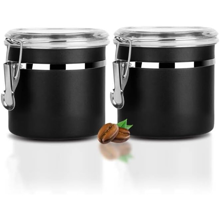 Контейнер для кави та продуктів, 2 шт., 1.2 л, нержавіюча сталь, чорний. BPA-free