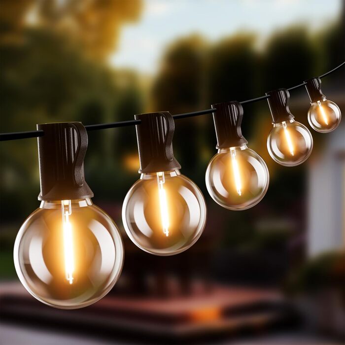 LED гірлянда Bomcosy 60м для вулиці, 100+4 лампочки G40, водонепроникна IP44, тепле світло 2700K, для саду, тераси, вечірки, кафе