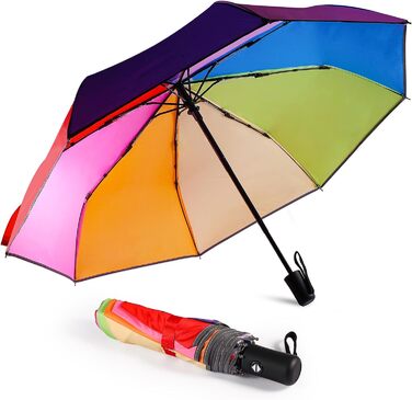 Парасолька Unaibber - Парасолькова штормостійка парасолька Діти з захисними відбивачами - Парасолька автоматична парасолька, вітронепроникна та стабільна (веселка)