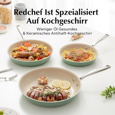 Набір керамічних сковорідок Redchef, індукційна, без PTFE/PFOA, 20/24/28 см, зелена, можна використовувати в духовці та посудомийній машині