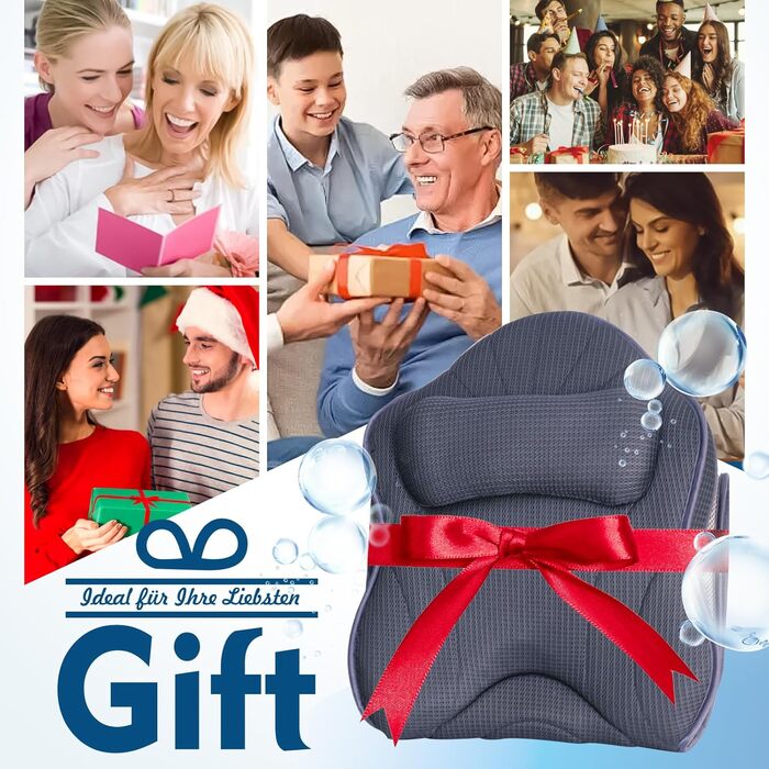 Подушка для ванни Luxus Dicke: повний корпус, підтримка голови, шиї та плечей. Комфорт, розслаблення, аксесуари для спа. Ідеально для ванни (Сірий)