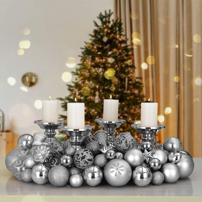 Різдвяні кулі Deuba, набір з 100 пластикових матових блискучих різдвяних прикрас, мереживні ялинкові кулі Ø 3 6 см (срібло)