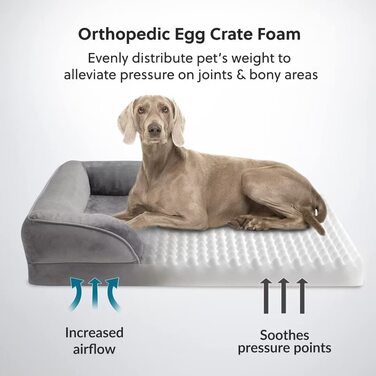 Ортопедичне ліжко для собак з постільною білизною ергономічний диван для собак-диван для собак розміром 89x63 см з піною для ящиків у формі яйця для середніх собак, що миються нековзні ліжка для собак, Сірий L (89x63x16 см) сірий