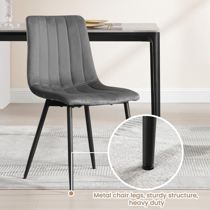 Обідні стільці для вітальні, кухні, спальні. М'який стілець з підлокітником, металеві ніжки, оксамитова сидіння (темно-сірий, набір 8 шт.)