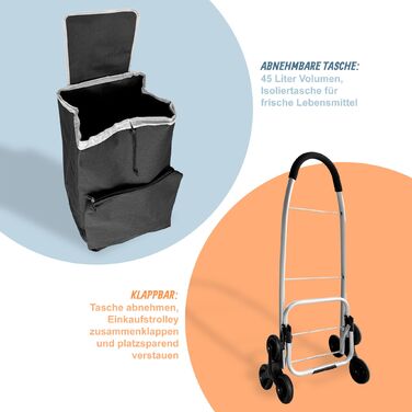 Relaxdays - Колісний візок для покупок зі сходами, об'єм 45 л