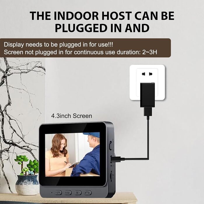 Відеодзвінок з камерою 1080P HD, бездротовий, водонепроникний IP65, дисплей 4.3