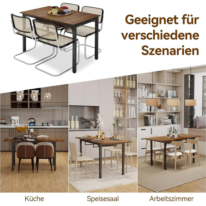 Розсувний стіл Artethys 105/150x70 см - індустріальний обідній стіл для кухні, вітальні, їдальні. Прямокутна стільниця, дерев'яний стіл на металевих ніжках, на 4-6 осіб