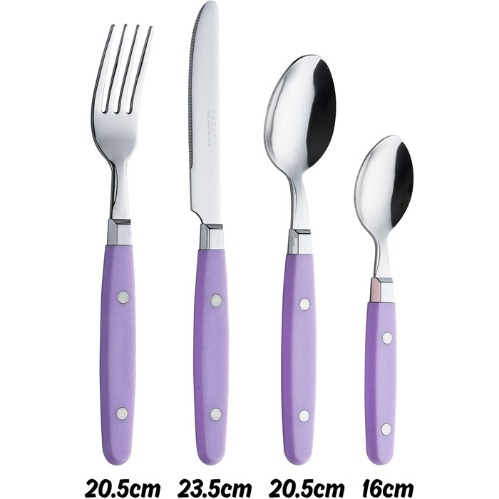 EXZACT Набір столових приборів 24 шт. з нержавіючої сталі з ручками з фіксацією - Ретро стиль. В комплекті: 6 виделок, 6 ножів, 6 ложок, 6 чайних ложок. Колір: Фіолетовий