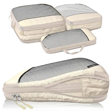Набір компресійних органайзерів для одягу в подорожі Packing Cubes, 3 предмети (Desert Whisper - Бежевий) — аксесуари для валізи, рюкзака та кемпінгу