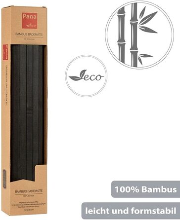 Бамбуковий килимок для ванної PANA * бамбуковий килимок можна прати * дерев'яна бігунка для ванної кімнати * 100 бамбук * розмір 50x80 см * Колір (50x80 см, чорний)