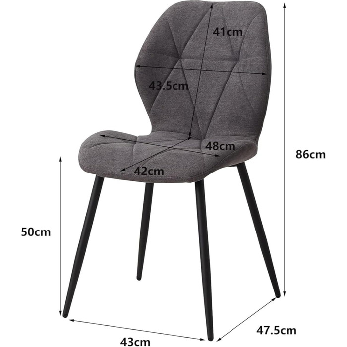 Стільці для їдальні GrandCA HOME, оббиті, скандинавський стиль, метал, ромбоподібні подушки, сірі (2 шт.)