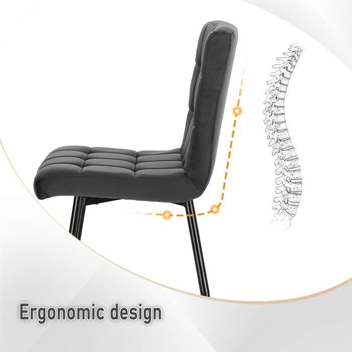 Набір обідніх стільців Lestarain 6 шт. з м'яким сидінням, оксамитові, для кухні/вітальні, металеві ніжки, сірий