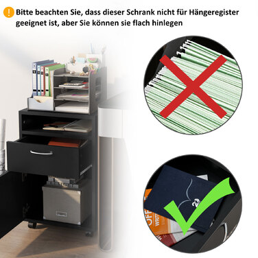 Контейнер на колесах з висувними ящиками, 1 відсік, 1 полиця, 1 ящик, 40 см x 3 см x 60 см, чорний