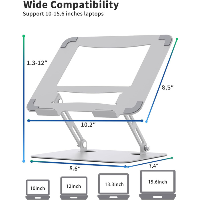 Підставка для ноутбука на стіл Soundance, чорна, регульована висота, металева, 10-15.6 дюймів