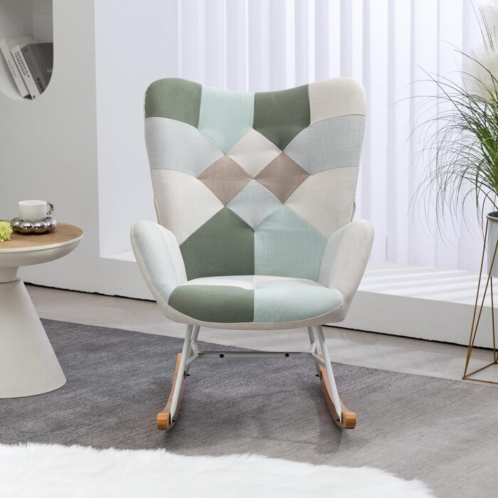 Крісло-гойдалка Cosy з підлокітниками, Patchwork, для вітальні, спальні, балкону, до 120 кг