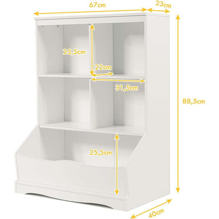Ярусна шафа для іграшок COSTWAY, шафа для зберігання з відкритими відділеннями та ящиками, книжкова шафаКоробка для зберігання Стояча полиця для зберігання іграшок Дитяча кімната (біла), 3-